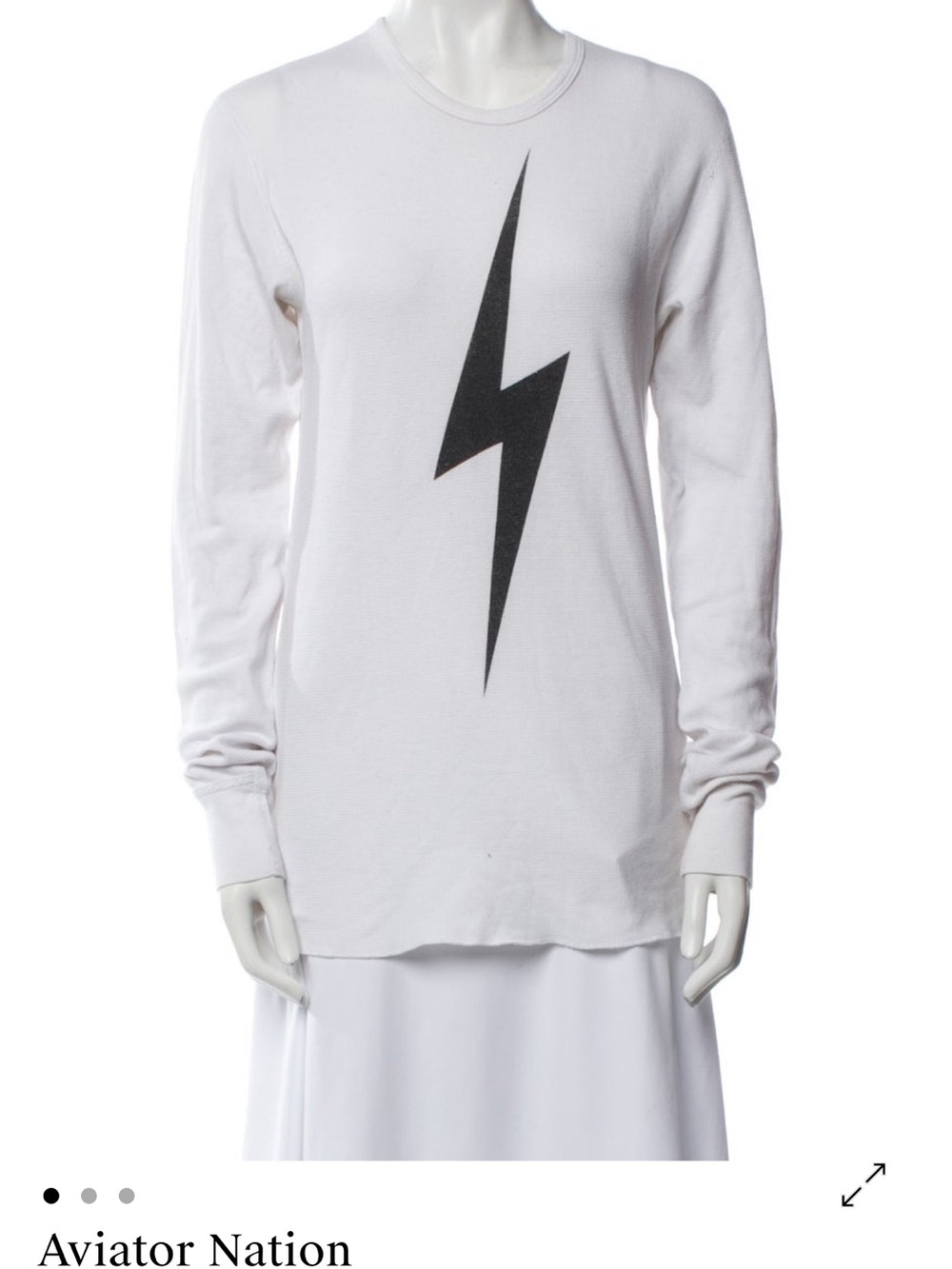 Aviator Nation White Long Sleeve Tee with Black Lightning Bolt